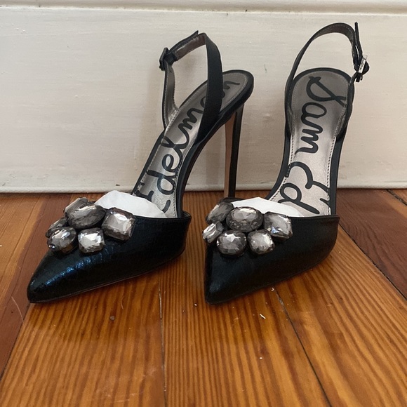 NIB Sam Edelman Black Mark Slingback Heels - Picture 3 of 5